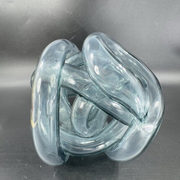 Vintage Hand Blown Glass Knot Sculpture Figurine Paperweight Blue Gray Tint - Picture 9 of 12